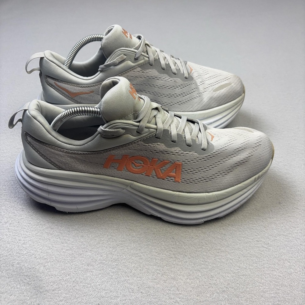 Hoka One One Bondi 8 Wide Shoes Womens Size 10.5 Gray Sneakers 1127954 HMLR